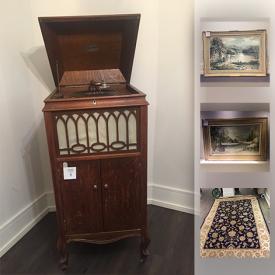 MaxSold Auction: This online auction features Antique gramophone, copper kettle. Vintage cameras. Many brand new in box items as well as new Italian clothes and shoes/boots. COLLECTIBLE: Coins/currency; Keirstead plates, framed; brass. Belgian area rugs and much more!