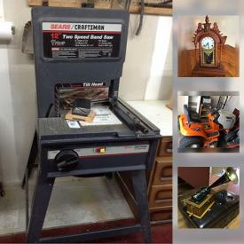 MaxSold Auction: This online auction features Jam Cupboards, Mantle Clocks, Framed Art, Electric Fire Place, Flatscreen TV's, Crocks, Nutcracker Collection and a large assortment of tools including Power Saw, Joiner, Battery Chargers, Band Saw, Shop Vacs and much more!