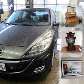 MaxSold Auction: This online auction features Mazda 3, Oak Chairs, Antique Sideboard, Collectible Currency, Wood Birds, Framed Art, Bicycle, leather couch, Bose CD Clock, Samsung TV, Royal Doulton and  much more.
