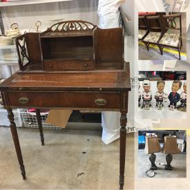 MaxSold Auction: This online auction features Blue Mountain Pottery pieces. Punch bowl set. Photos mounted in vintage window frames. White wicker, antique desk, dresser and chairs. GAMING: Wii console, several Xbox consoles, controllers and games and more!