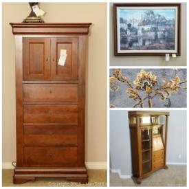 MaxSold Auction: This online auction features an antique Oak secretary cabinet, Durham Solid Cherry Wood Lingerie Chester, area rugs, a pair of Bassett end tables, pair of Lazy Boy electric recliners, Durham cherrywood bedroom furniture, framed oil painting on canvas and much more!