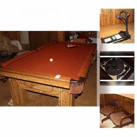 MaxSold Auction: This online auction features a Vintage,Hoosier desk, Mid-Century Phonograph Cabinet, Hoover vacuums, pool table, Kodak carousel projector and screen, garden benches and much more!