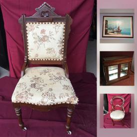 MaxSold Auction: This online auction features an Antique dolls, Curio cabinets, paintings, antique tools, coins, and chairs and much more!