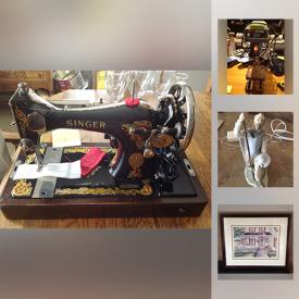 MaxSold Auction: This online auction features Vintage Singer sewing machines, Drill press. Large thick wool rug, 5 stage reverse osmosis water system, Propane patio heater, Limited edition, numbered framed prints by artist Janice Tanton. Collectible skateboards and Lladro figurine and more!