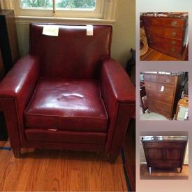 MaxSold Auction: This online auction features red Jasper Cabinet Company secretary, Decker club chair, ships horn with bellows, vintage lamps, framed art, Vintage Limoges Haviland China Set, Thai flatware, area rugs, metal arbors, iPad Tablet, stereo equipment,  very old artillery shells, cedar chests, vintage bedroom furniture, glass decor, vintage bistro set, yard and garden tools and much more!