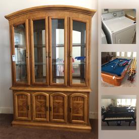 MaxSold Auction: This online auction includes Wm Knabe & Co baby grand player piano, Rug Doctor cleaning machine, Brunswick Billiards table, furniture such as Rob and Stuckey sleigh bed, brown leather dual recliner, and marble coffee table, electronics such as 52” Sharp TV, and 58” Samsung TV, appliances such as Maytag dryer, GE washer, and Haier mini fridge, art such as original oil on canvas, framed prints, and ceramic statue, silver plate, small kitchen appliances, Serta massaging chair, outdoor furniture, Husky jack set, costume jewelry and much more!