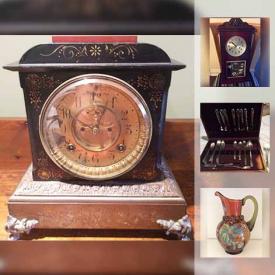 MaxSold Auction: This online auction features ANTIQUE CLOCKS - Ansonia and Simplex; Japanese vase. Joan of Arc sterling flatware and more! Brass candlesticks. CRYSTAL/GLASS. CHINA. ORIGINAL PRINTS; SOAPSTONE CARVING and much more!