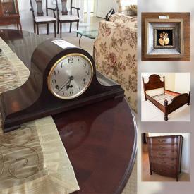 MaxSold Auction: This online auction features an Antique Kienzie mantle clock. Queen bed. Collectible plates, Lladro figure, Large dragonware vase, Coca Cola, numbered loons. Le Creuset. Crystal/glass. Vintage ceramics and much more!