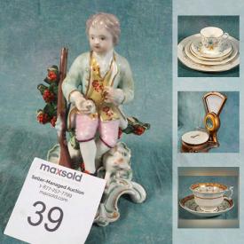 MaxSold Auction: This online auction features CHINA: New "old stock" 8 piece place settings from Royal Doulton with patterns such as "Elegy", "Cadenza"; Noritake's "Longwood", "First Blush"; Denby's "Potpourri Sand" and smaller sets by Royal Albert, Limoges, Coalport, Wedgwood, Bavaria, Nippon; and miniatures. GLASS/CRYSTAL: Wedgwood and Nachtman lead crystal pieces; Victorian green decanter; vintage cranberry stemware; amethyst footed vase and candy dish; Murano ; brown jugs; Waterford champagne. STAINLESS CUTLERY. CHIMERA. An unusual IBM Computing Scale and much more!