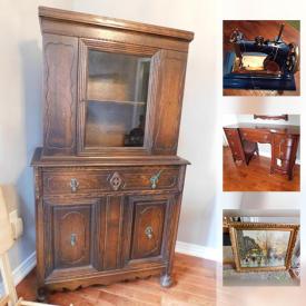 MaxSold Auction: This online auction features FURNITURE: Hickory Manufactors bedroom suite, Office, Futon, Sears sofa and love seat, leather love seat, dining room suite, Barister bookcases, patio and more! ANTIQUE: Trunks. ART: Several antique ornate framed European oils. VINTAGE: German toy sewing machine. Elna sewing machine. Electronics. Cut/pressed glass. CHINA: Wedgwood "Fieldfare" 50 plus pieces; Bunnykings 5 piece set; tea cup sets. COLLECTIBLE: Horse sculptures, prints and figures for the Equestrian; dolls; vanity set, Willow Tree, Boyds Bears and Yesterday's Child figures; John F. Kenney memorabilia. Magic Chef fridge and much more!