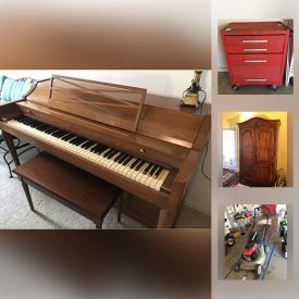 MaxSold Auction: This online auction features Acrosonic by Baldwin upright Piano, pool supplies, yard tools, Cleaning Products, Small Kitchen Appliances, Royal Doulton China, Bookshelf, artworks, antique furniture, decorative swords, statues, Vintage Historic Items and much more.