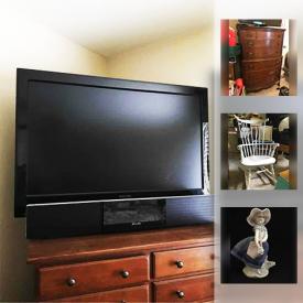 MaxSold Auction: This online auction includes furniture such as Thomasville sofa, antique chest, and antique headboard, collectibles such as Lladro, Limoges, and Coalport, Fisher Price cycle, display racks, metal plant stand, kitchenware, fabrics, 42” Philips TV, and much more!