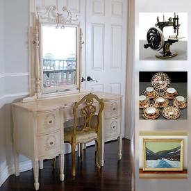 MaxSold Auction: This online auction features collectibles such as Limoges, Dresden plates, Lladro figurines, Royal Albert, and silver plate, art such as oil painting on canvas, Victorian lady print, and H. Ross watercolor, antique oak sideboard, French brass lamps, miniature sewing machine and much more!