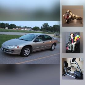 MaxSold Auction: This online auction features a Chrysler Intrepid 2002, jewelry, gems, diamonds, camera, lamps, wall art, luggage, stuffed animals, art supplies, TV, figurines, exercise bike, sewing machine and supplies, stereo, vacuum, crystal and much more.