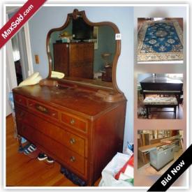 MaxSold Auction: This online auction features a " The Aeolina Co." baby grand piano. FURNITURE: Pennsylvannia House dining room suite and chest of drawers; vintage bedroom suite; Antique child's rocker. CHINA: Limoges hot chocolate set and service for 8; Wedgwood Jasper ware; Haviland coffee service; Premiere "Blue Dawn" incomplete set for 16; Noritake "Buckingham" incomplete service. SHOP TOOLS: Delta jointer, shaper, bandsaw, unisaw, drillpress; Leigh Ind. dovetail jig; Protech bench grinder. COLLECTIBLE: Dolls and doll furniture. VINTAGE: Copper basin with lid marked "Revere". Kids stuff and much more!