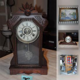 MaxSold Auction: This online auction features Keno slot machine, antique Sessions mantel clocks, collectibles such as vintage Disney cookie jars, sterling silver, collectible ceramics, and milk glass, art such as Maxwell Parish framed photography, framed vintage prints, and figurines, secretary hutch, The Houston Post jackets, decanters and much more!