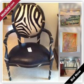 MaxSold Auction: This online auction features vases, wall art, figurines, lamps, rugs, mirror, books, prints, jewelry, bags and much more.