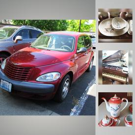 MaxSold Auction: This online auction features 2001 Chrysler PT Cruiser, Chickering Piano, collectibles such as Red Wing pottery sets, Japanese Dragonware Moriage tea set, Franklin Mint plates with COAs, perfume bottles, collectible bells such as lead crystal, Avon, Lefton and pewter, furniture such as antique chair, maple rocker, oak rolltop desk, and coal bin, crafting supplies such as yarn, fabric, and dress form mannequin, kitchenware, glassware, decor such as figurines, candles, and vases, hand tools, books, Toro electric lawn mower and much more!