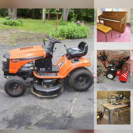 MaxSold Auction: This online auction features Black laminate entertainment Cabinet with glass door, Cream colored resin veneer vanity dresser, Baldwin Fun Machine electronic synthesizer keyboard organ, Grundig Record Player and stereo console, Troy Bilt snow Blower, Ariens riding lawn Mower, Rigid Miter Saw, Champion 3500 Peak Watts, 3000 running watts generator, Assortment of bins, crates, trash receptacles and much more.