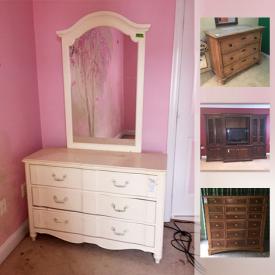 MaxSold Auction: This online auction features furniture such as Eddie Bauer bedroom set, entertainment center, office desk, and Stanley dresser with mirror, Tiffany crystal, serving ware, Haier wine cooler, chandelier, children’s items, home decor, exercise bike and much more!