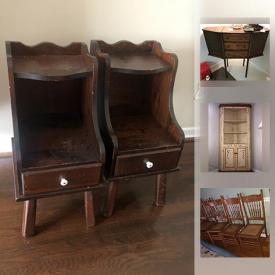 MaxSold Auction: This online auction features Antique: Ice Box, sewing table, book case, gateleg table. Outdoor furniture; handpainted corner cabinet. Massage Table. Black and Decker bench grinder. Thule kayak carrier. Champion and Acme juicers and much more!