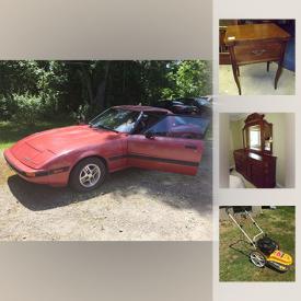 MaxSold Auction: This online auction features a Dinnerware Set For Everyday Use, Assorted Kitchen Appliances, Dresser With Mirror And Side Mirrors, Char glow Grill, Glass Top Outdoor Table, Tools And Hardware, Electrical, Assorted Office Supplies, Toro Lawnmower, and a 1983 Mazda RX7 and much more.