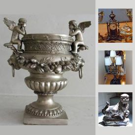 MaxSold Auction: This online auction features antique cast iron urn, Moderna Italiana espresso maker, antique French gilt mirror, vintage chalkware statues, antique French candelabra, chinoiserie wood panels, miniature replica of Santini's "Hercules and Diomedes," and much more!