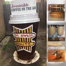 MaxSold Auction: This online auction features Guinness beer cowboy hat, 2 soldering guns, Boy fishing Coca Cola serving tray, 6 foot Coffee cup display with sign, Large lot of comics, His and hers Brunswick bowling balls and bags, Vintage Lighter Lot, Power washer, 1976 Quebec license plate, Collectible coins in box and  much more.