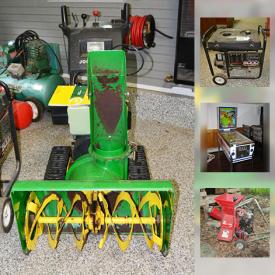 MaxSold Auction: This online auction features: a General 5000 watt generator; John Deere snowblower; Troy Bilt wood chipper; 2 Snap On Tool chests; a Shop Smith work station; Electronics including KEF speakers and a B & K power amp; a Viking propane grill; a Rowe AMI CD jukebox; vintage beer signs and other bar decor; a cigar store carving; vintage pinball game; a vintage barber chair and much more!