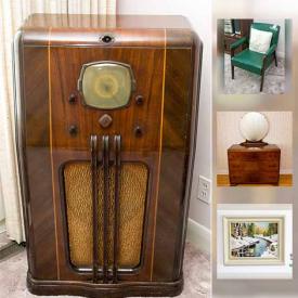 MaxSold Auction: This online auction features China, glass, vintage household items, vintage furniture, linens, radios, turntable, Sterling silver, Art Deco furniture and much more!