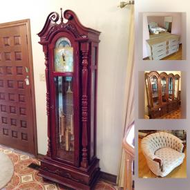 MaxSold Auction: This online auction features Olympia wooden grandfather clock, furniture such as oak dining table, Peppler Sklar buffet, chaise lounge, and vintage wooden armoire, collectibles such as Mikasa china, Murano glass, crystal, and silver plate items, art such as wall hanging tapestry, prints, and framed photography, vintage books, hairdressing chair, preserving jars, vintage porcelain doll, Nella food slicer, home health aids, trailer, lawn roller and much more!