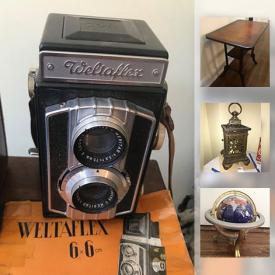 MaxSold Auction: This online auction features FURNITURE: MCM danish cabinets, armoire, wardrobe, credenzas, Asian styled pieces, a solid maple occasional table made in Ireland. ANTIQUE: telescope, woodplane, toolbox and clamp. VINTAGE: Nettar, Agfa, Welts cameras and equipment; wash basin and water pitcher, cast iron wash tub. ART: Original silk paintings, Mexican paintings on cork and much more!