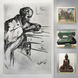 MaxSold Auction: This online auction features ART: Prints by Carlos Marchiori, Alexander Calder lithograph, James McNeil Whistler Etching, many signed paintings, posters. BOOKS: Antique prose by Milton and several others, photo album; history, reference and literature. VINTAGE: Dorcas sewing machine and more!