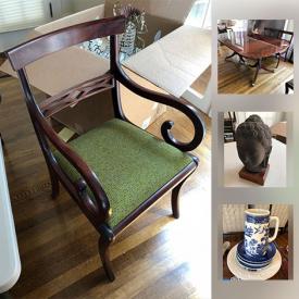 MaxSold Auction: This online auction features Home Decor, Art Glass, Chandelier, Dining Table and Chairs, Wedgewood Serving Pieces, Silver and Silver Plate Serving Pieces, Vintage Kilim Bench and much more.