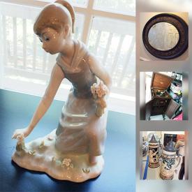 MaxSold Auction: This online auction features DOLLS: Madame Alexander, international and vintage. ART: Including an artist proof by Barbara Wood. ENTERTAINING: Many serving pieces of various materials - silver plate, china. CHINA: National China, Japan service for 8; Lenox china set; vintage Royal Albert "Derby" dishes. CRYSTAL/GLASS: Waterford decanter and pitcher and other glass serving pieces. COLLECTIBLE: Lladro figurines and much more!