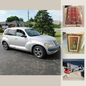 MaxSold Auction: This online auction features Collectors movie posters, Asian china, 2001 Chevrolet PT Cruiser with newer engine, Middle Eastern silk and wool rugs, blue and white ceramics, vintage Singer treadle sewing machine, Toro snow blower. Copper and much more!