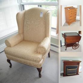 MaxSold Auction: This online auction features Gibbard Tea Wagon, Tea Cups, Electric Fireplace, Wing Chair, Oil Paintings, Barrymore sofa , Lift Chair and much more.