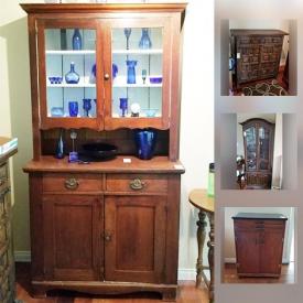 MaxSold Auction: This online auction features FURNITURE: Antique cupboard, vintage vanity, wardrobe and more! JEWELRY: Sterling silver and 14 K gold ring. GLASS: Vaseline glass; blue glass collection. Artist supplies. Vintage Pyrex and much more!