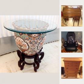 MaxSold Auction: This online auction features FURNITURE: Antique and vintage - chest of drawers, wicker, Formica kitchen table, Asian styled pieces, unique painted table and Lucite chairs. ART: Japanese woodblock prints. COLLECTIBLE: Steiff lynxs; old bottles; silver and costume jewelry. Several electric fireplaces. A hand loom and much more!