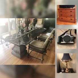 MaxSold Auction: This online auction features antique furniture, lamps, golf clubs, bicycle, camera, artificial plant, designer pillows, outdoor decor and much more.