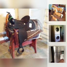 MaxSold Auction: This online auction features a very large Beswick and Royal Doulton horse figurine collection as well as riding gear, tack, western and english saddles, horse prints, mugs and more! Wool area rug. Electric fireplace. Kenmore stackable washer and dryer, upright freezer, window air conditioner. Frigidaire stainless steel fridge and stove. Crockery and much more!