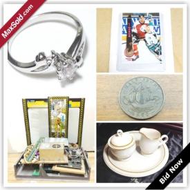 MaxSold Auction: This auction features Gold and Silver Jewellery, Tin Lithograph Pictures, Playboy Watch, Washer And Dryer, Hockey Trading Cards, Digital Camcorder, Porcelain Dolls, Solid Wood Buffet, Vintage Ice Skates, Computer Parts, Gold Rimmed Plates, Anne Geddes Prints, Records, Shoes and Boots, Tools, Collectable Coins, Halogen Projector Lamp, Electric Drums, Snow Plow Light, Paintball Gun and much more!