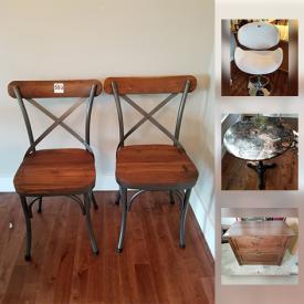 MaxSold Auction: This online auction features Urban barn dining table and bench, designer bar stools, benches. Antiques: Ribbon candy cutter and more. Collectibles: Steins; signed pewter; Hummels. Cannonball saxophone. Copper bottom dishes. China and much more!