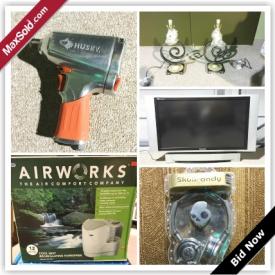 MaxSold Auction: This auction features Panasonic 50 Inch DLP Tv HDTV, New 100 Lbs Weight Set, Polk Audio Corner Speaker, Uryu Torque Control Screwdriver, Husky Air Hammer Hdt103 New, Husky 0.5 Inch Impact Wrench New, Airworks Humidifier Sh1150 New, Precision Acoustic In Dash Stereo Bluetooth, Skullcandy Headphones Lowrider New, Side Table Lamps and more!!