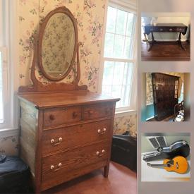 MaxSold Auction: This online auction features FURNITURE: Antique barn wood table on wheels and 5 chairs; dining room table, chairs and china cabinet; vintage dresser with swivel mirror; several bedroom suites; Norwalk Furniture upholstered pieces. ELECTRONICS: Sony theater sound system, Optimus speakers, Samsung plasma 50" flatscreen TV. EXERCISE EQUIPMENT: Including a Bowflex XLT. POWER TOOLS. YARD AND GARDEN. Oscar Schmidt acoustic guitar. SPORTING GOODS: Lots of golf equipment; several pairs of skis and accesories. CHINA: Lenox "Eternal" tea set plus other pieces; Bohemia "Royal Ivory", Czechoslovakia; Royal Doulton "Carlyle" tea set; Green Wedgwood Jasperware vases. Magic Chef wine fridge. GLASS/CRYSTAL: Orrefors, Sweden vase; cut/pressed serving pieces; stem and bar ware. Signed and numbered art. Vintage Graphophone. Tiffany style sunflower table lamp and much more!