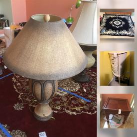 MaxSold Auction: This online auction features a refrigerator, artificial plants, lamps, holiday decor, luggage, books, camping equipment, grill, rugs, jewelry box and much more.