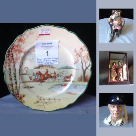 MaxSold Auction: This online auction features Royal Doulton plates, jug, teacups and Toby mugs, Holiday Barbie dolls in box, Booths teapot, gemstone jewelry and much more!