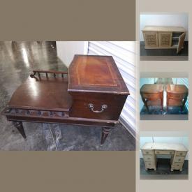 MaxSold Auction: This online auction features Westinghouse 1940s Grandfathers Clock Radio, 1950s Kirby vacuum, yellow wrought iron breakfast dining table and chairs, gold leather sofa, post bed frames and vintage dressers, artwork and much more!