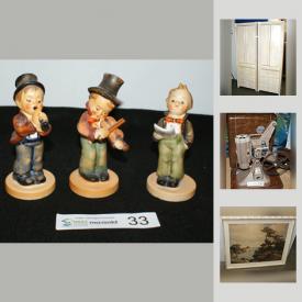 MaxSold Auction: This online auction features furniture such as antique chairs, oak buffet and hutch, vintage cherry wood shelving unit, and antique dining table, art such as vintage prints, collectibles such as Hummel figurines, fine bone china, and crystal, small kitchen appliances, bakeware, glassware, DVDs, vintage cuckoo clock, linens, porcelain dolls, table lamps, holiday decor, tupperware, hand tools, jewelry, vintage toys, home health aids and much more!