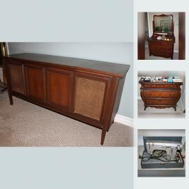 MaxSold Auction: This online auction features an Antique washstand. Vintage dresser with swivel mirror. Telefunken console turntable. Mastercraft drill and tools. Yard tools. Several sewing machines. Wien-Karlskirche glass art. Pink glass. Assorted china including Noritake "Siri Lanka" dishes. Dresser set an costume jewelry and much more!